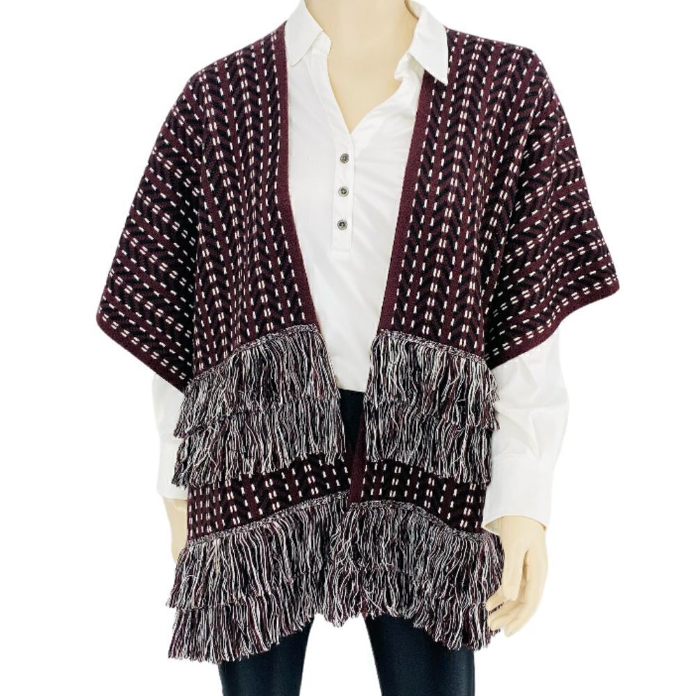 Guess Charlotte Jacquard Poncho Cape Jacket One Size